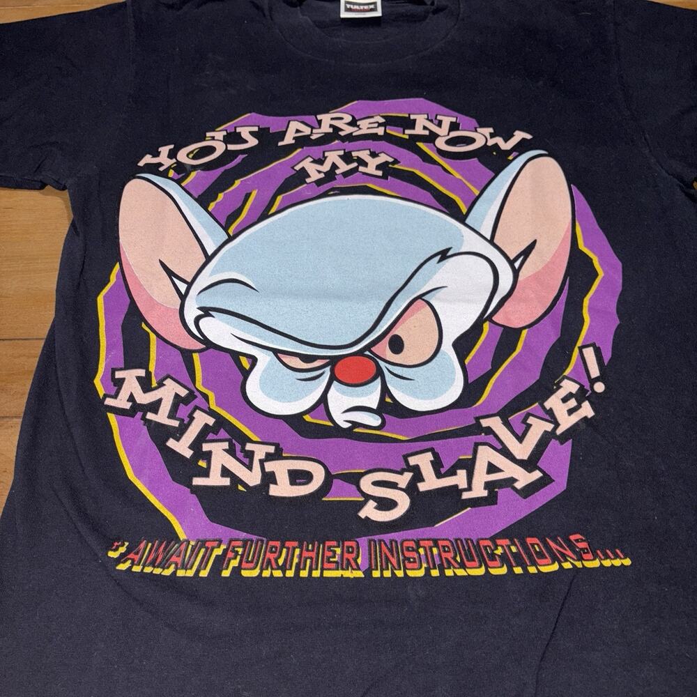 Vintage 90's Pinky and the Brain Mind Slave Cartoon Graphic Tee SZ L Promo Rare - Picture 3 of 9